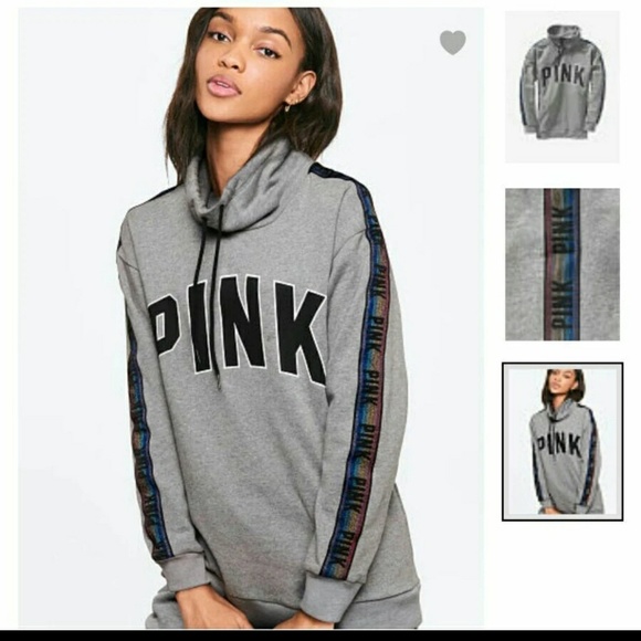 PINK Victoria's Secret Sweaters - Victoria's Secret PINK Cowlneck Gray w Rainbow XS